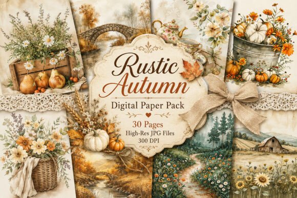 Download Rustic Farmhouse Autumn Digital Paper - Premium Resources